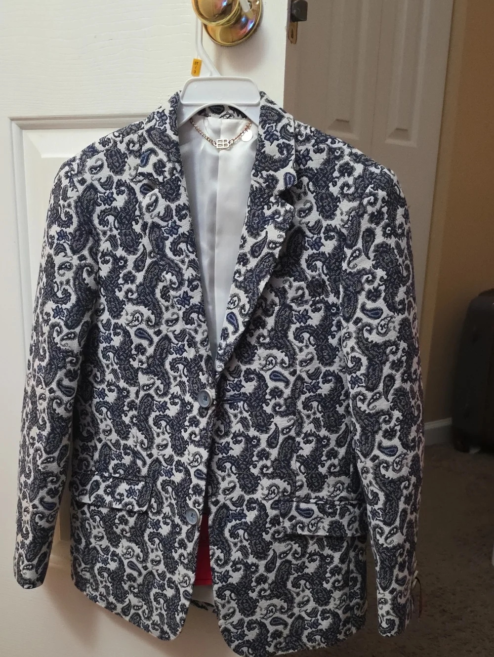 Elie Balleh Kids Paisley Pattern Navy & White Blazer